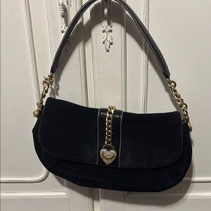 Black Suede Handbag with Gold Chain